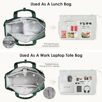 Teacher Tote Bag with Insulated Lunch Compartment 15.6" Laptop Bag