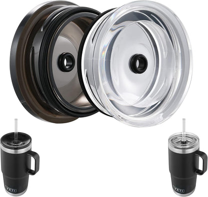 2pack Screw-on Straw Lid, Fit YETI Stronghold 20 oz Travel Mug ONLY, Black+Clear