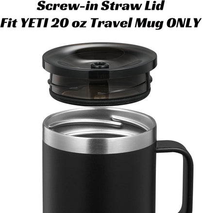 2pack Screw-on Straw Lid, Fit YETI Stronghold 20 oz Travel Mug ONLY, Black+Clear