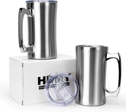 Stainless Steel Double Walled Mugs 20 oz Metal Coffee & Tea &Wine Cup Mug Insulated Cups with Handles Keep Drinks Cold or Hot Longer