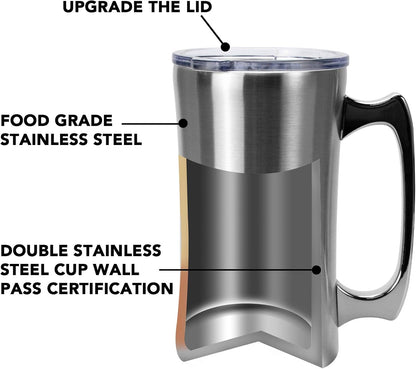 Stainless Steel Double Walled Mugs 20 oz Metal Coffee & Tea &Wine Cup Mug Insulated Cups with Handles Keep Drinks Cold or Hot Longer