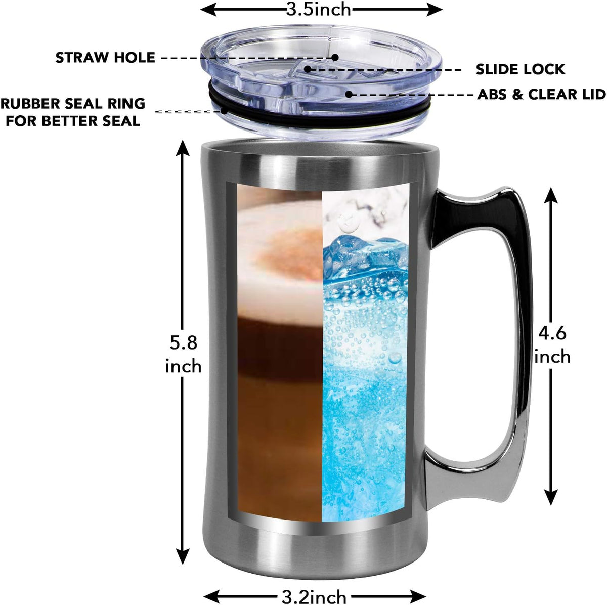 Stainless Steel Double Walled Mugs 20 oz Metal Coffee & Tea &Wine Cup Mug Insulated Cups with Handles Keep Drinks Cold or Hot Longer