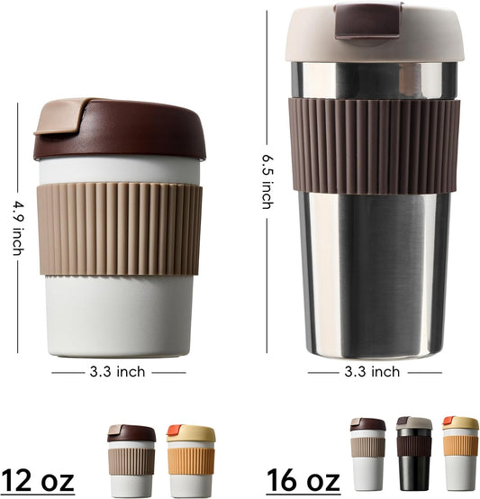 Stainless Steel Coffee Travel Mug, Insulated Coffee Tumbler Grey 16oz