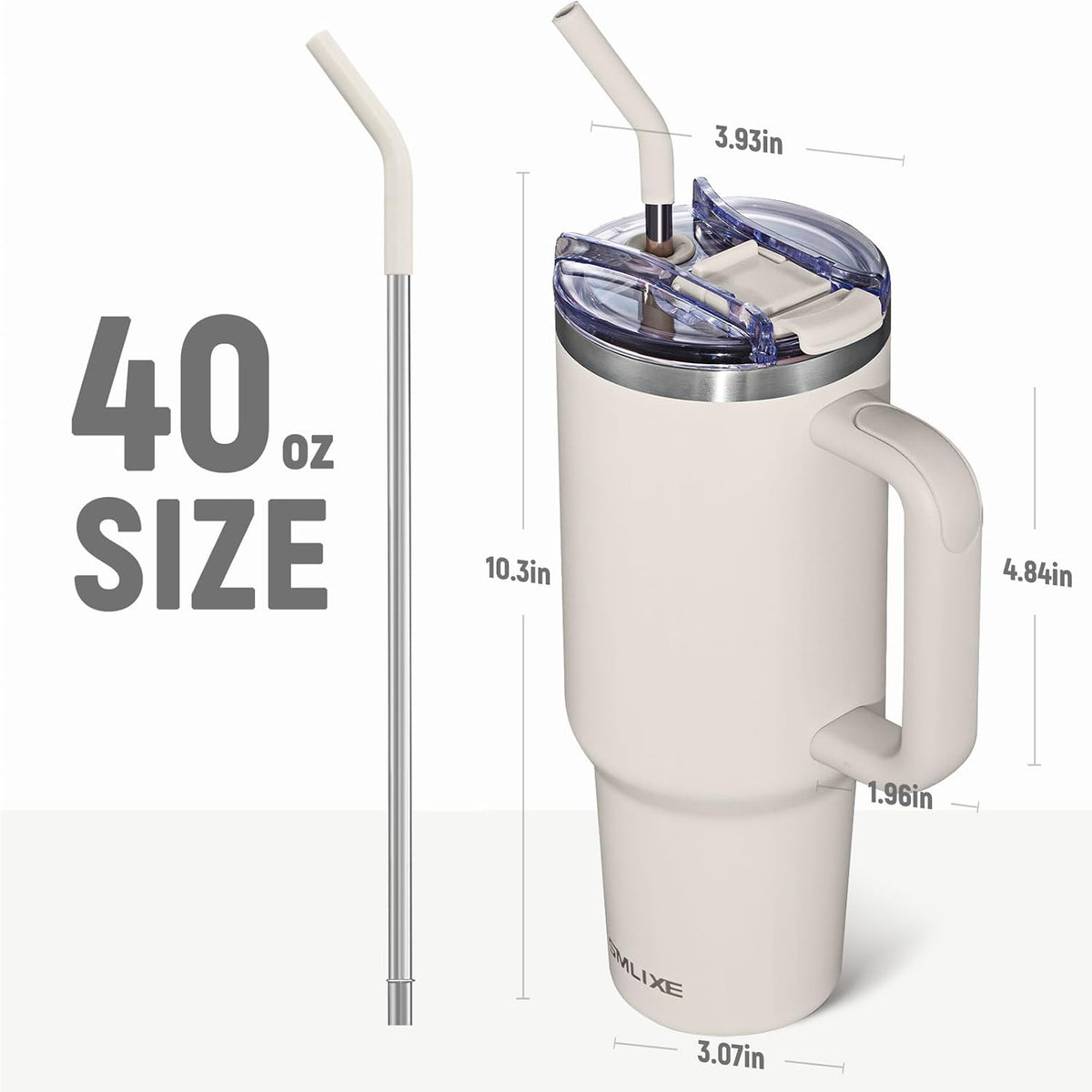 40 oz Tumbler with Handle and Straw Lid,Insulated Reusable Stainless Steel Water Bottle Travel Mug，Cupholder Friendly Double Wall Vacuum Sealed Cup (Black)