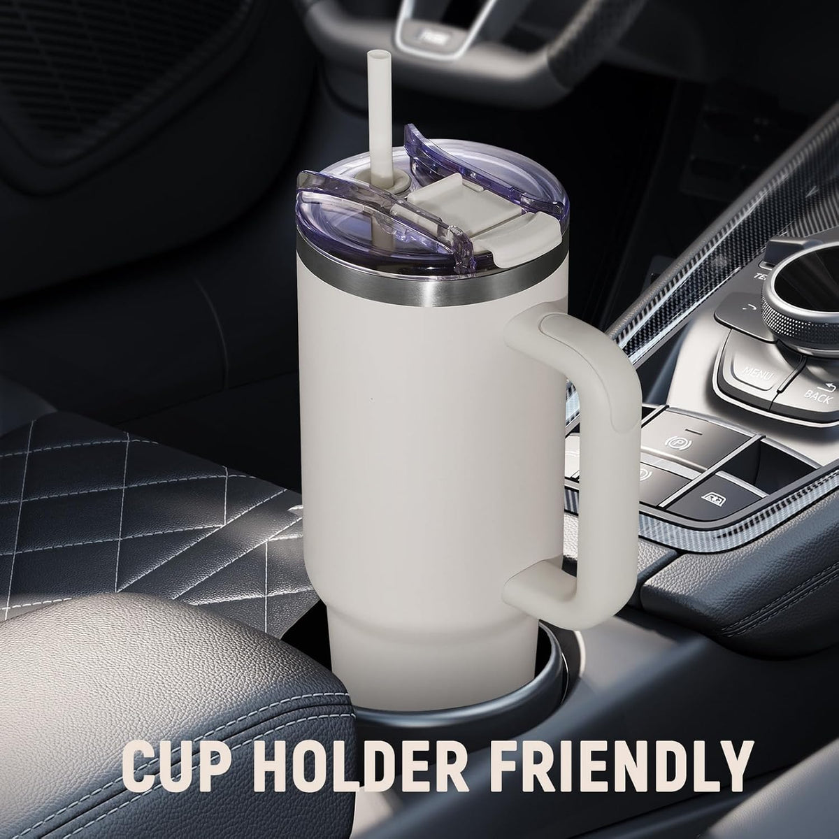 40 oz Tumbler with Handle and Straw Lid,Insulated Reusable Stainless Steel Water Bottle Travel Mug，Cupholder Friendly Double Wall Vacuum Sealed Cup (Black)