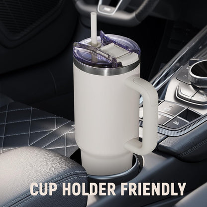 40 oz Tumbler with Handle and Straw Lid,Insulated Reusable Stainless Steel Water Bottle Travel Mug，Cupholder Friendly Double Wall Vacuum Sealed Cup (Black)