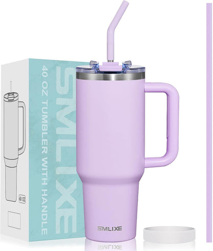 40 oz Tumbler with Handle and Straw Lid,Insulated Reusable Stainless Steel Water Bottle Travel Mug，Cupholder Friendly Double Wall Vacuum Sealed Cup (Black)