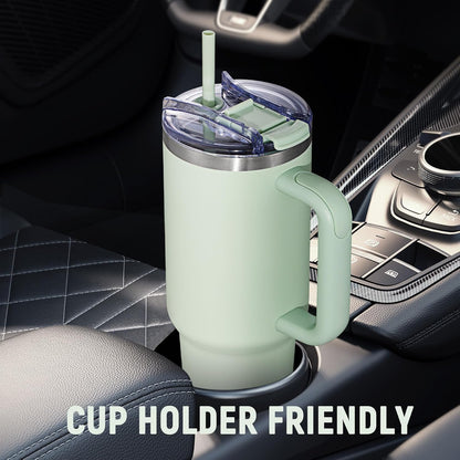 40 oz Tumbler with Handle and Straw Lid,Insulated Reusable Stainless Steel Water Bottle Travel Mug，Cupholder Friendly Double Wall Vacuum Sealed Cup (Black)