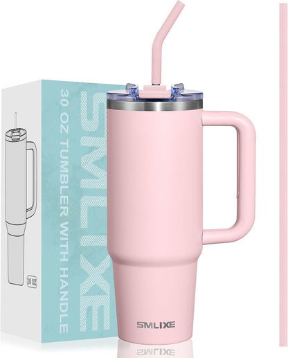 40 oz Tumbler with Handle and Straw Lid,Insulated Reusable Stainless Steel Water Bottle Travel Mug，Cupholder Friendly Double Wall Vacuum Sealed Cup (Black)