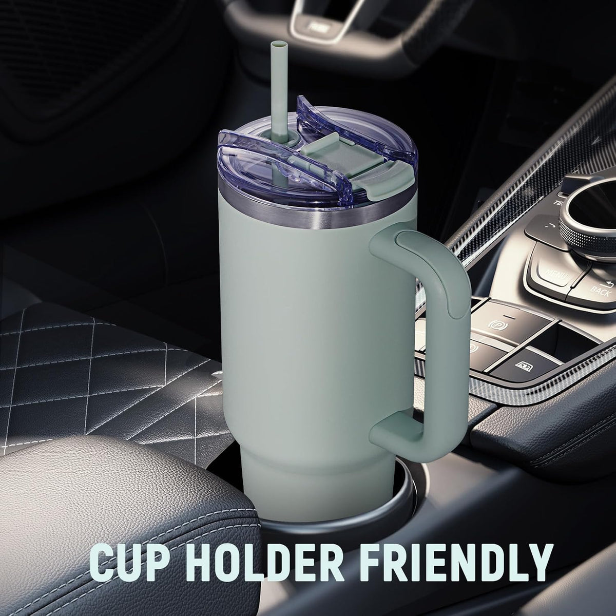 40 oz Tumbler with Handle and Straw Lid,Insulated Reusable Stainless Steel Water Bottle Travel Mug，Cupholder Friendly Double Wall Vacuum Sealed Cup (Black)