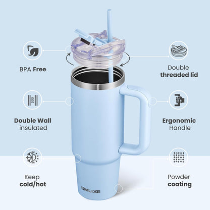 40 oz Tumbler with Handle and Straw Lid,Insulated Reusable Stainless Steel Water Bottle Travel Mug，Cupholder Friendly Double Wall Vacuum Sealed Cup (Black)