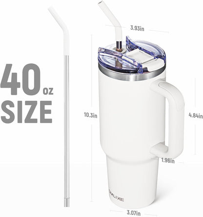 40 oz Tumbler with Handle and Straw Lid,Insulated Reusable Stainless Steel Water Bottle Travel Mug，Cupholder Friendly Double Wall Vacuum Sealed Cup (Black)