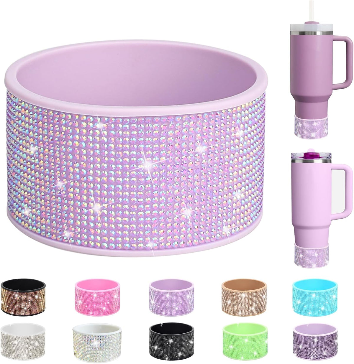 Rhinestone Silicone Boot for 40oz 30oz Stanley Quencher, Anti-Slip Silicone Protector for Qunercher Pro Tour Flip 40oz 30oz, Cup Accessories for 2.75-2.95 inch Trapezoidal Cylinder Base