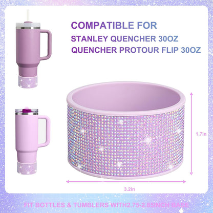 Rhinestone Silicone Boot for 40oz 30oz Stanley Quencher, Anti-Slip Silicone Protector for Qunercher Pro Tour Flip 40oz 30oz, Cup Accessories for 2.75-2.95 inch Trapezoidal Cylinder Base