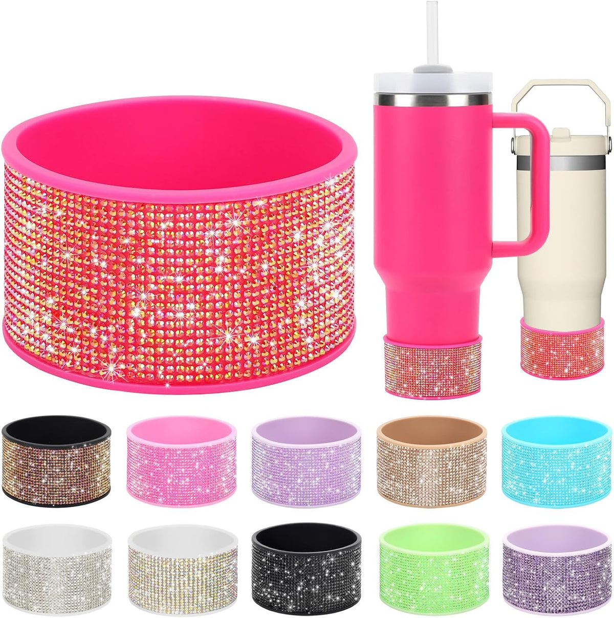 Rhinestone Silicone Boot for 40oz 30oz Stanley Quencher, Anti-Slip Silicone Protector for Qunercher Pro Tour Flip 40oz 30oz, Cup Accessories for 2.75-2.95 inch Trapezoidal Cylinder Base