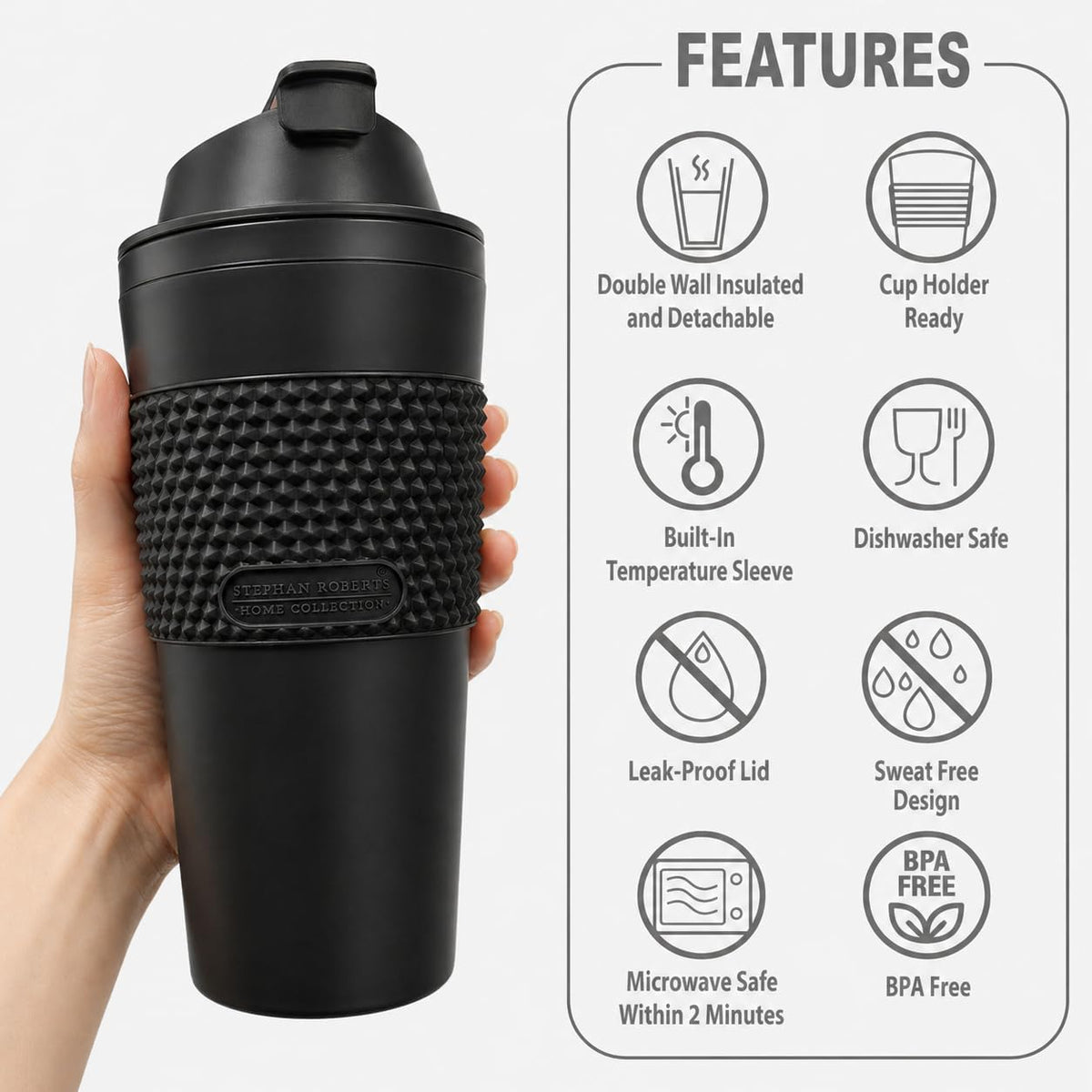 16 oz Coffee Tumbler Set (2 Pack) – Insulated Double Wall Travel Mug with Leak Proof Lid, Cup Holder Friendly, BPA Free Reusable Coffee Cup, Dishwasher & Microwave Safe, Brown