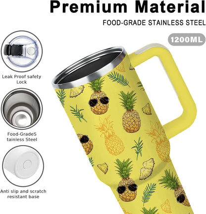 Pineapple Tumbler with Handle 40 oz, Pineapple Gifts For Women Girls, Birthday Christmas Funny Fruit Gifts for ananas Lover