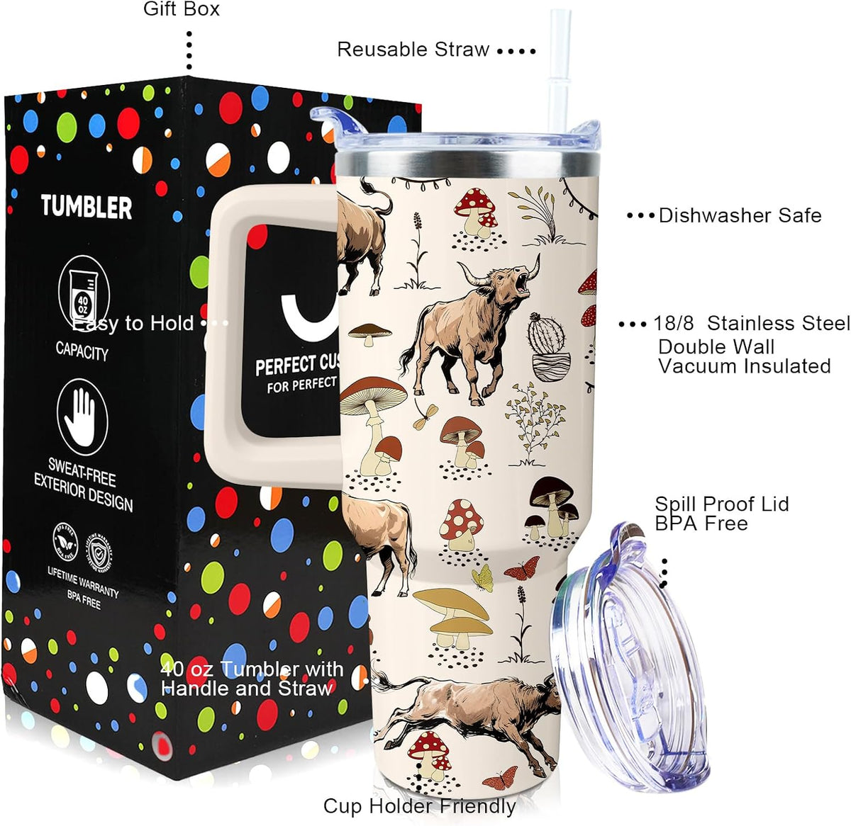 30 oz Tumbler with Handle Straw Lid Chicken Gifts for Women | Chicken Rooster Coffee Travel Mug Leak Proof Insulated for Hot Cold Ice Christmas Birthday Gifts for Women