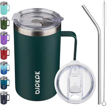 25oz Insulated Coffee Mug with Handle, Stainless Steel Travel Mug | Keeps Drinks Hot & Cold, Double Wall Vacuum, 2 Lids Included, BPA-Free Coffee Tumbler for Home, Office & Travel