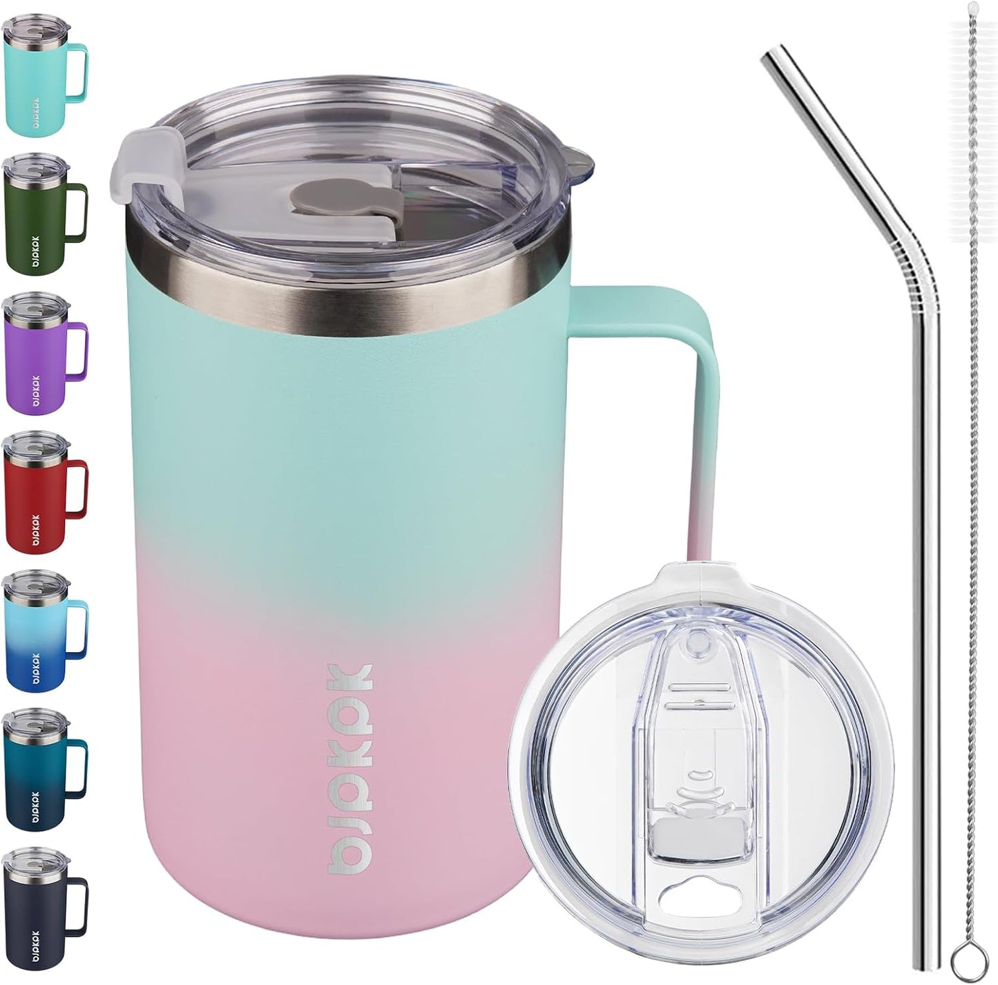 25oz Insulated Coffee Mug with Handle, Stainless Steel Travel Mug | Keeps Drinks Hot & Cold, Double Wall Vacuum, 2 Lids Included, BPA-Free Coffee Tumbler for Home, Office & Travel