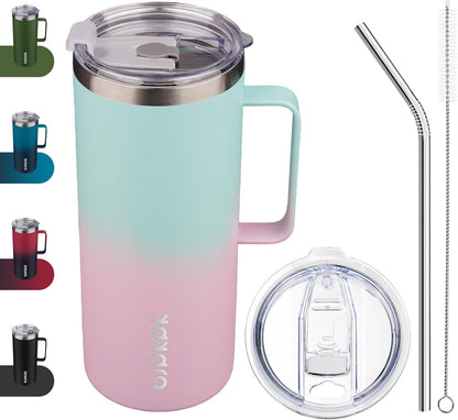 25oz Insulated Coffee Mug with Handle, Stainless Steel Travel Mug | Keeps Drinks Hot & Cold, Double Wall Vacuum, 2 Lids Included, BPA-Free Coffee Tumbler for Home, Office & Travel