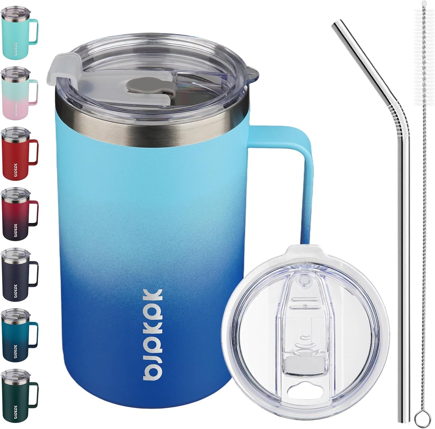 25oz Insulated Coffee Mug with Handle, Stainless Steel Travel Mug | Keeps Drinks Hot & Cold, Double Wall Vacuum, 2 Lids Included, BPA-Free Coffee Tumbler for Home, Office & Travel
