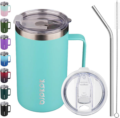 25oz Insulated Coffee Mug with Handle, Stainless Steel Travel Mug | Keeps Drinks Hot & Cold, Double Wall Vacuum, 2 Lids Included, BPA-Free Coffee Tumbler for Home, Office & Travel