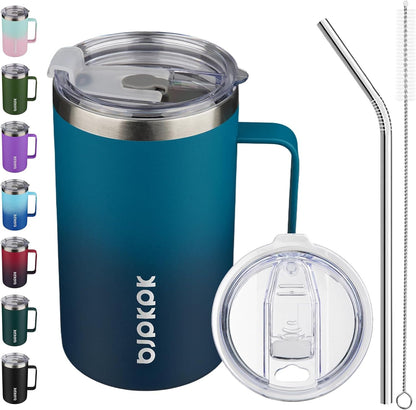 25oz Insulated Coffee Mug with Handle, Stainless Steel Travel Mug | Keeps Drinks Hot & Cold, Double Wall Vacuum, 2 Lids Included, BPA-Free Coffee Tumbler for Home, Office & Travel
