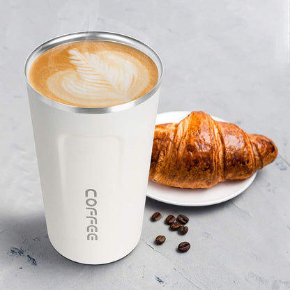 17oz (510ml) Vacuum Insulated Coffee Travel Mug, Leak proof Double Wall Stainless Steel Reusable Cup with Lid, Thermal Tumbler for Hot and Cold Drinks, Matte Texture White