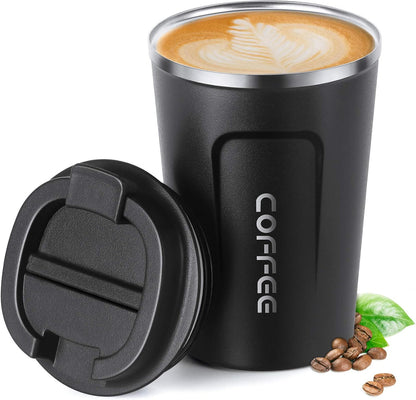 17oz (510ml) Vacuum Insulated Coffee Travel Mug, Leak proof Double Wall Stainless Steel Reusable Cup with Lid, Thermal Tumbler for Hot and Cold Drinks, Matte Texture White