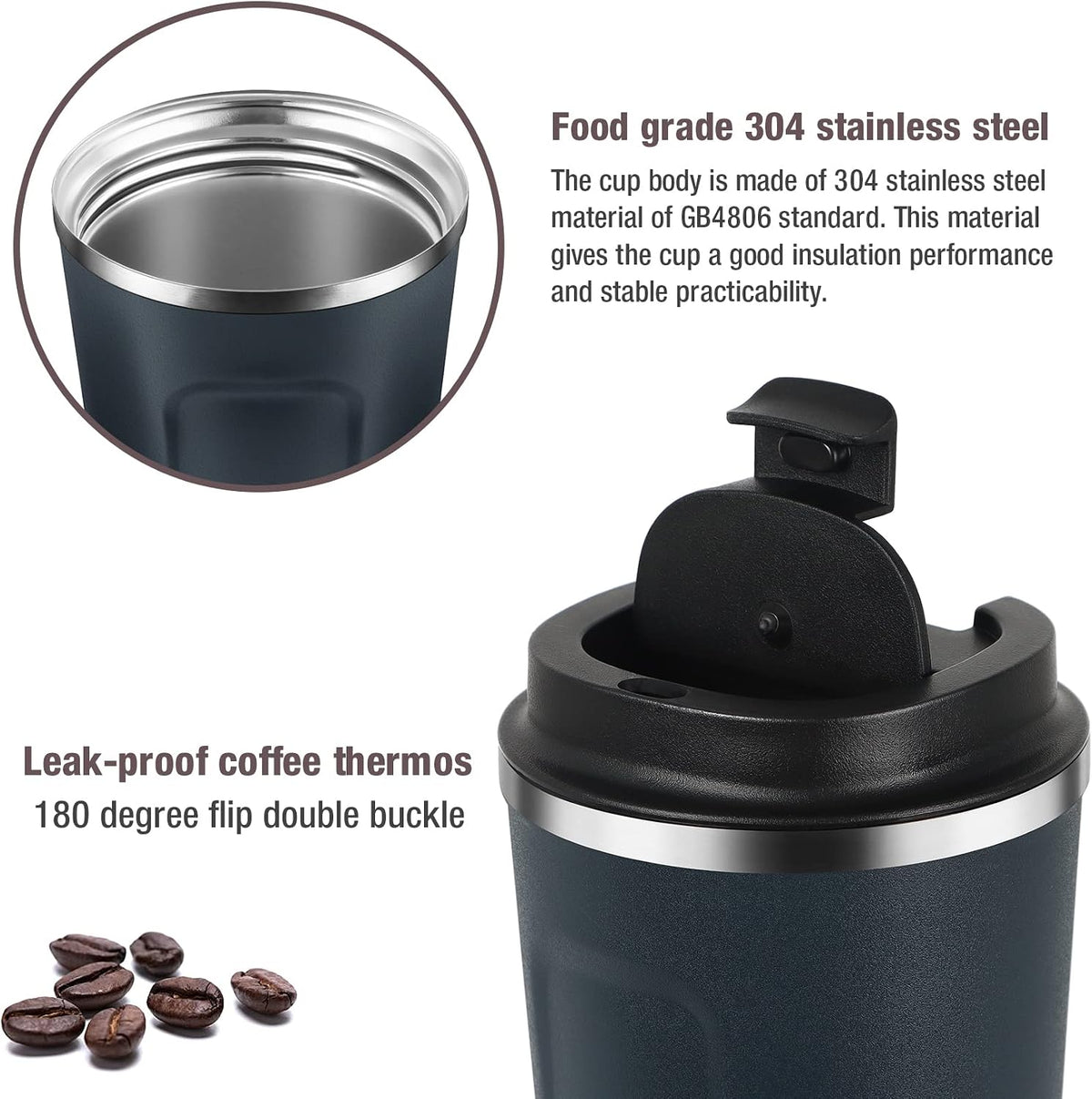 17oz (510ml) Vacuum Insulated Coffee Travel Mug, Leak proof Double Wall Stainless Steel Reusable Cup with Lid, Thermal Tumbler for Hot and Cold Drinks, Matte Texture White
