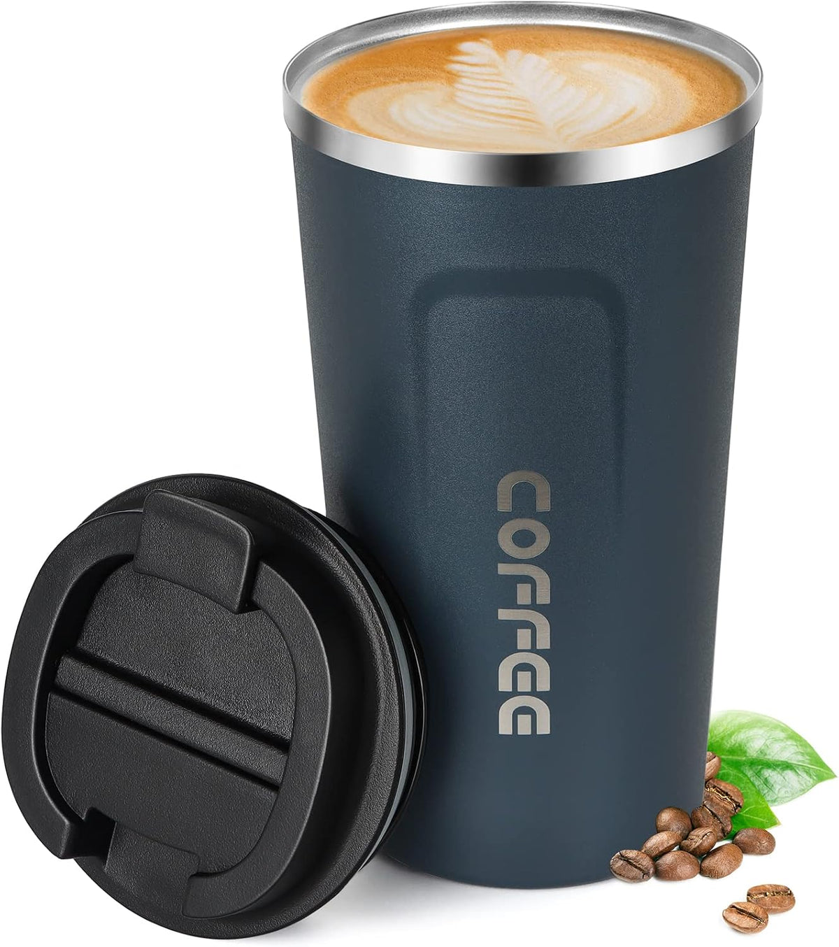 17oz (510ml) Vacuum Insulated Coffee Travel Mug, Leak proof Double Wall Stainless Steel Reusable Cup with Lid, Thermal Tumbler for Hot and Cold Drinks, Matte Texture White
