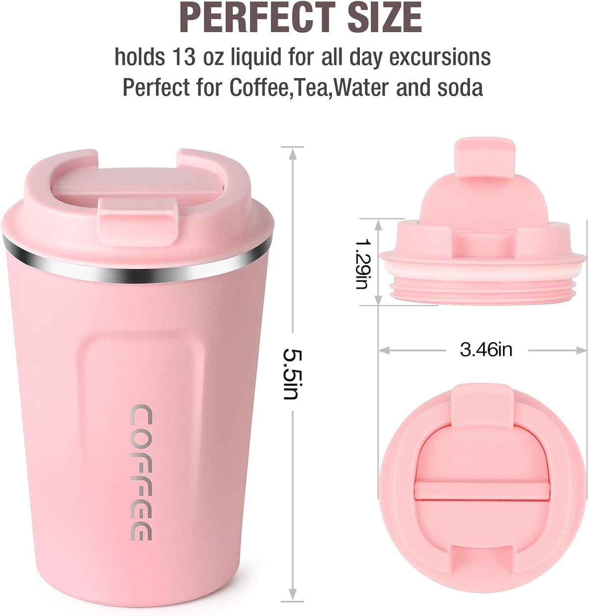 17oz (510ml) Vacuum Insulated Coffee Travel Mug, Leak proof Double Wall Stainless Steel Reusable Cup with Lid, Thermal Tumbler for Hot and Cold Drinks, Matte Texture White
