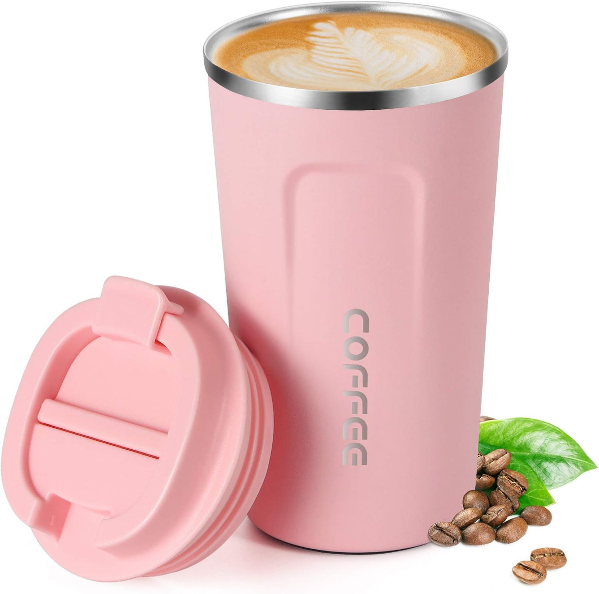17oz (510ml) Vacuum Insulated Coffee Travel Mug, Leak proof Double Wall Stainless Steel Reusable Cup with Lid, Thermal Tumbler for Hot and Cold Drinks, Matte Texture White