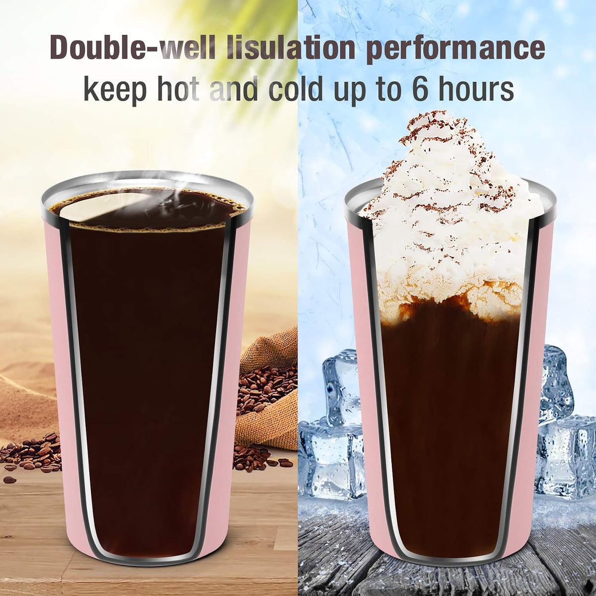 17oz (510ml) Vacuum Insulated Coffee Travel Mug, Leak proof Double Wall Stainless Steel Reusable Cup with Lid, Thermal Tumbler for Hot and Cold Drinks, Matte Texture White