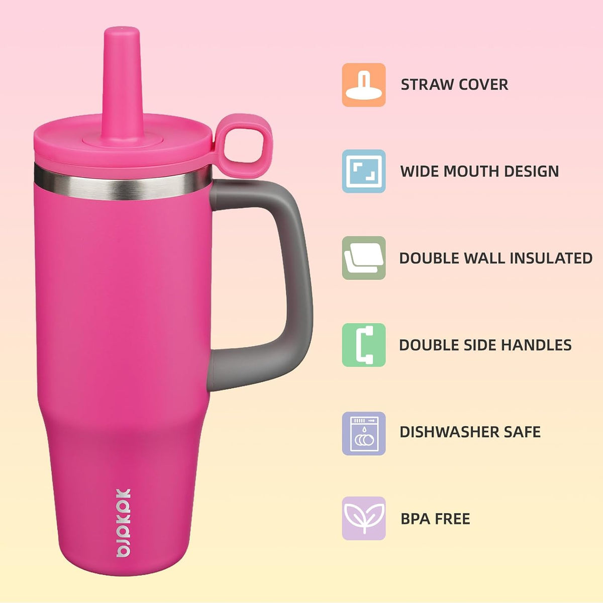 50 oz Insulated Tumbler with Handle, Straw & Lid, Stainless Steel