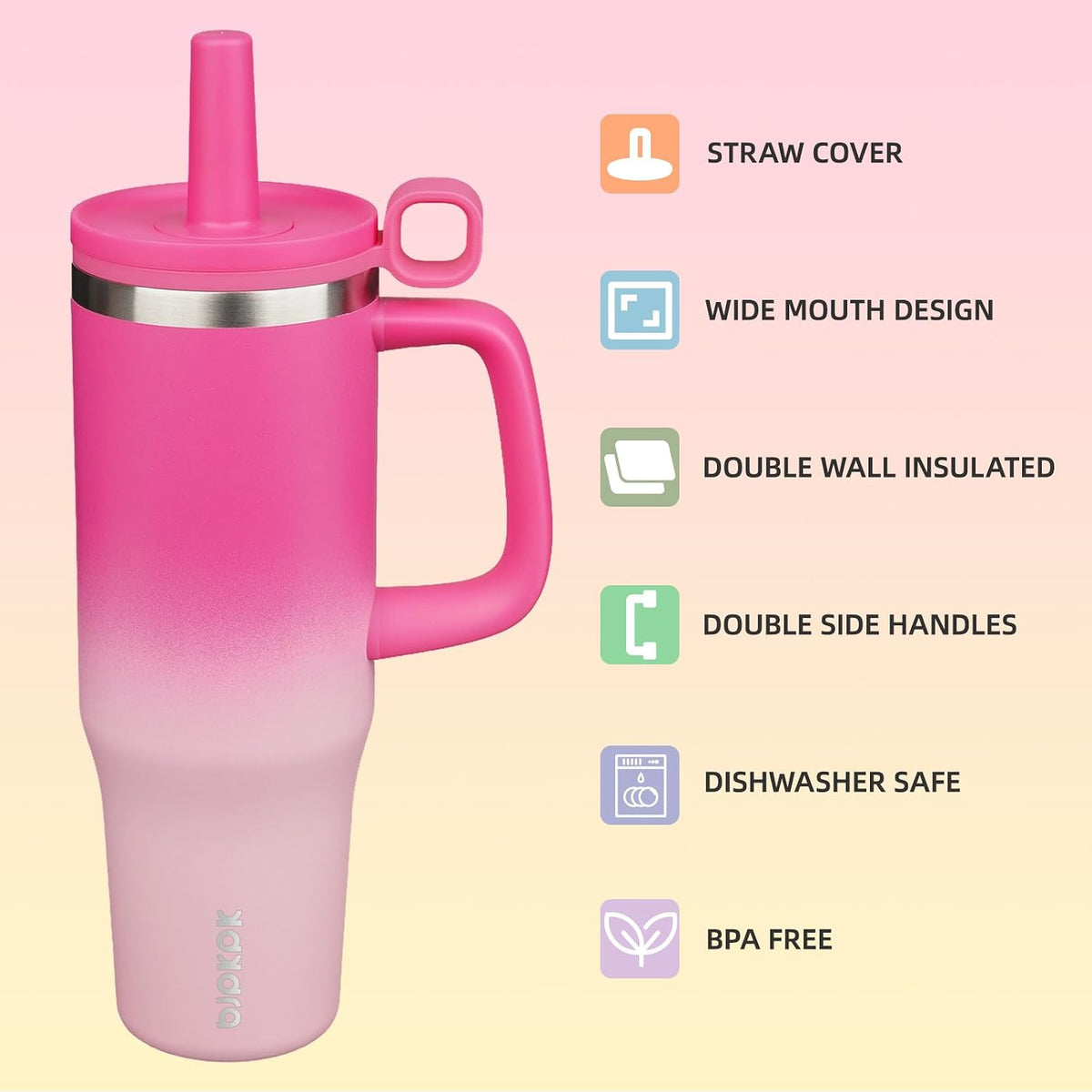 50 oz Insulated Tumbler with Handle, Straw & Lid, Stainless Steel