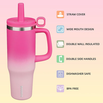50 oz Insulated Tumbler with Handle, Straw & Lid, Stainless Steel
