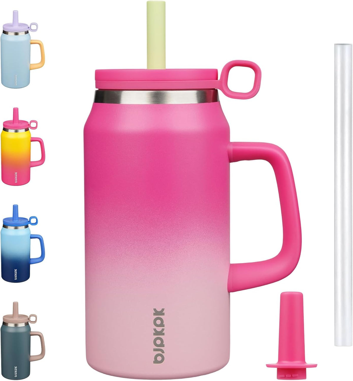 50 oz Insulated Tumbler with Handle, Straw & Lid, Stainless Steel