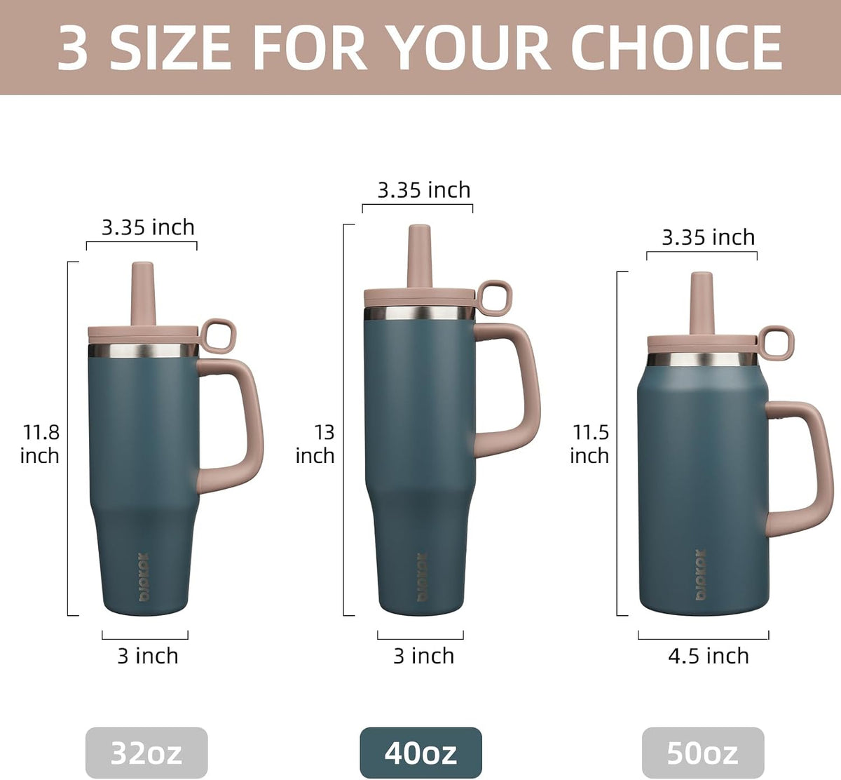 50 oz Insulated Tumbler with Handle, Straw & Lid, Stainless Steel