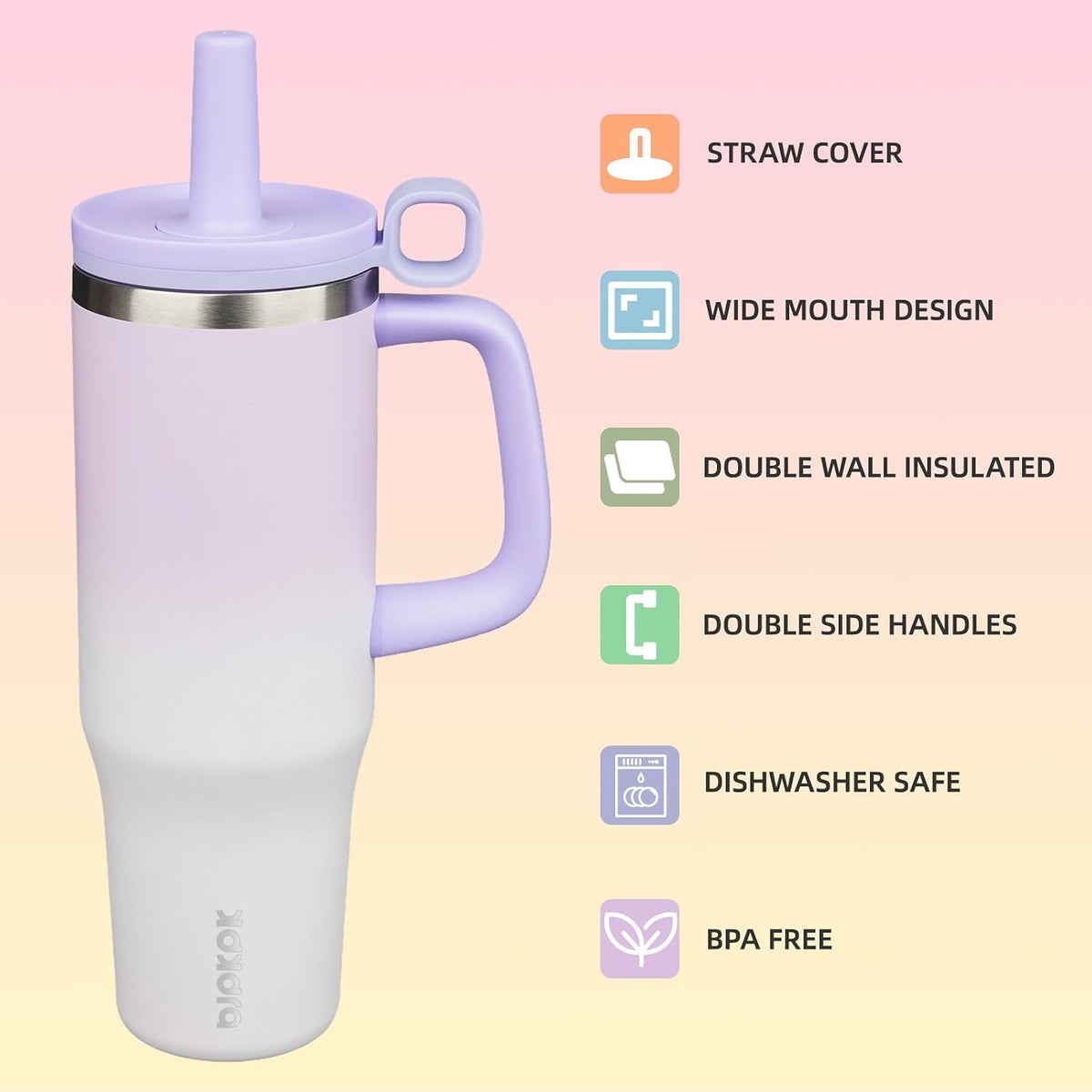 50 oz Insulated Tumbler with Handle, Straw & Lid, Stainless Steel