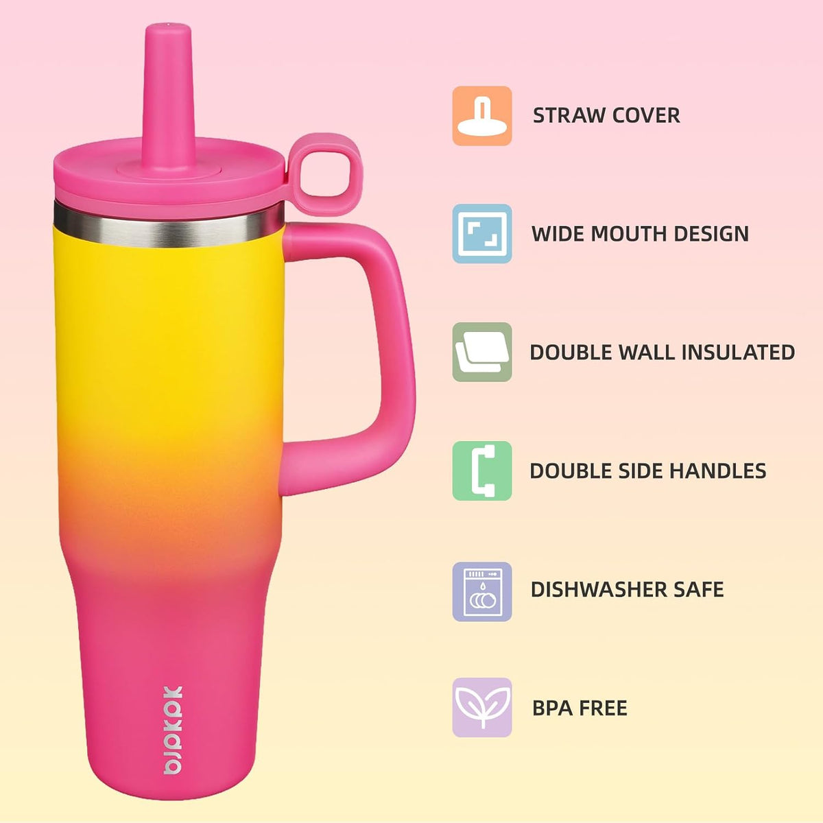 50 oz Insulated Tumbler with Handle, Straw & Lid, Stainless Steel
