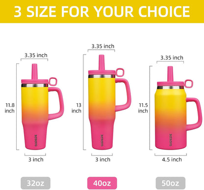 50 oz Insulated Tumbler with Handle, Straw & Lid, Stainless Steel