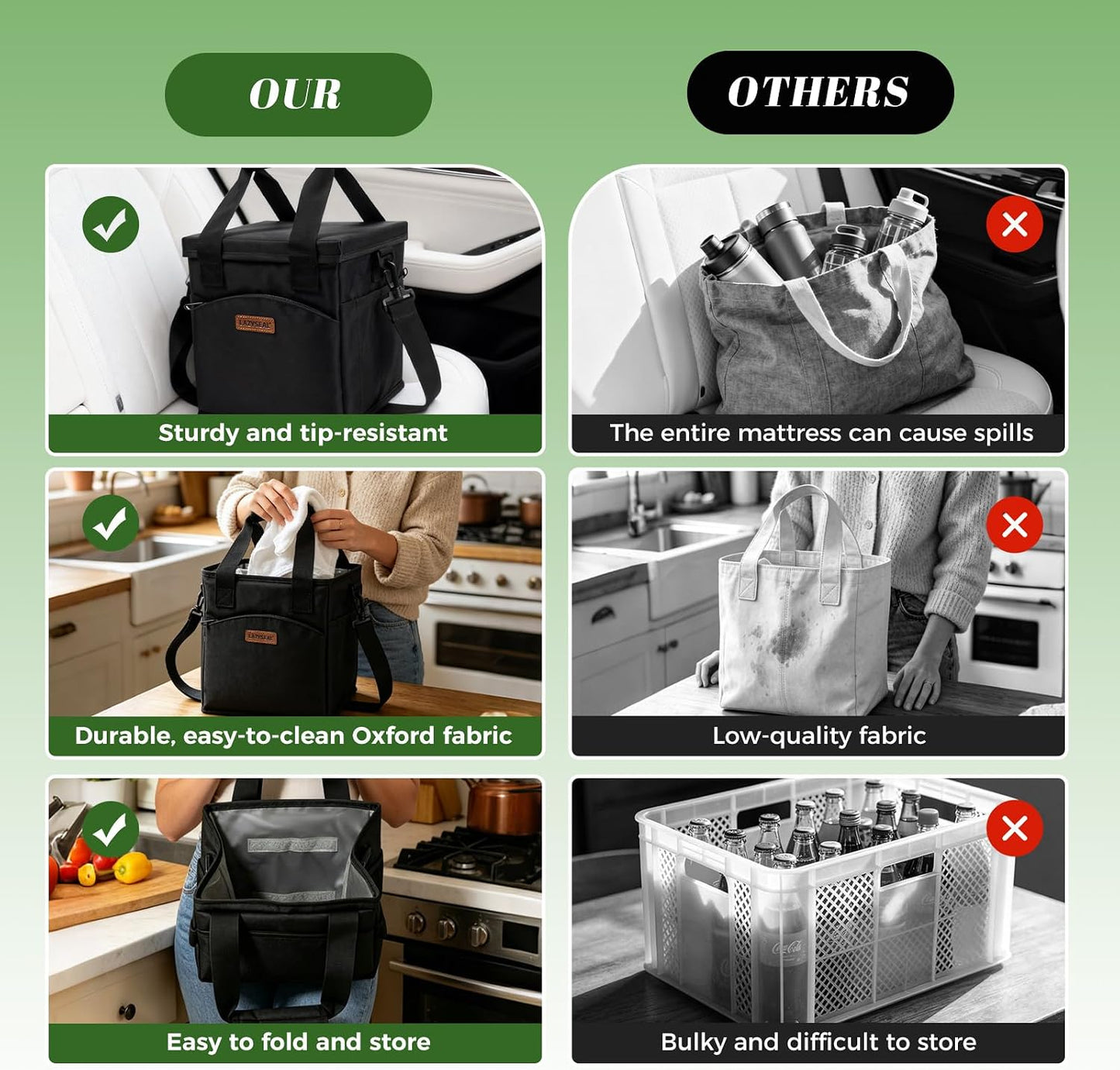 Reusable Drink Carrier with Handle, 4 Cup Capacity, Black | Foldable, reinforced bottom, multiple storage pockets, comes with shoulder strap and insulated lid