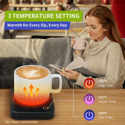 Coffee Mug Warmer for Desk with Auto Shut Off & 3-Temp Settings, Coffee Cup Warmer with Smart Safety Alert Home Office Accessory, Perfect for Coffee, Tea, Milk (No Mug)