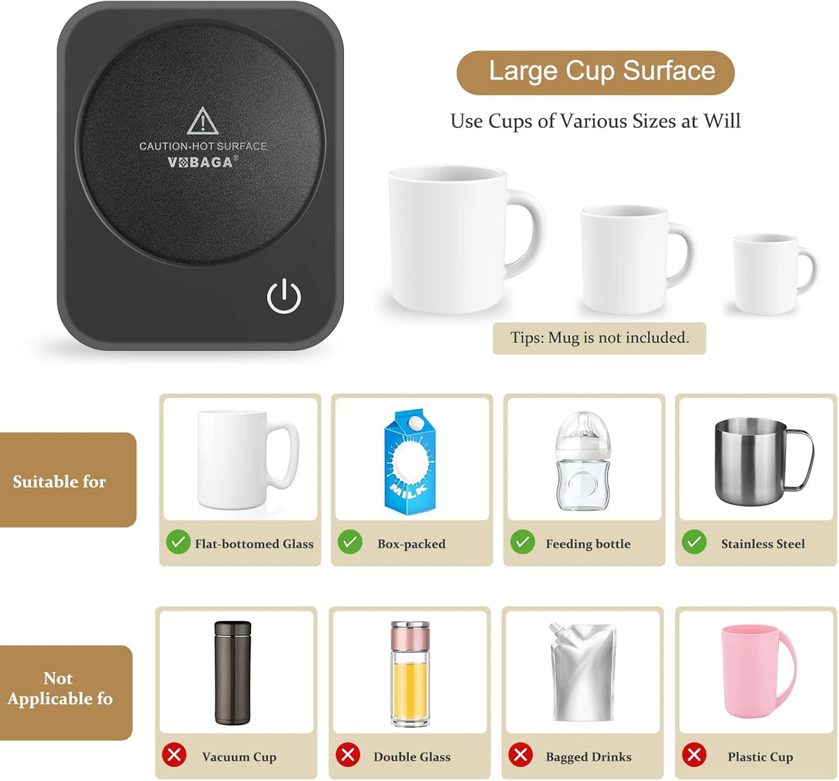Coffee Mug Warmer for Desk with Auto Shut Off & 3-Temp Settings, Coffee Cup Warmer with Smart Safety Alert Home Office Accessory, Perfect for Coffee, Tea, Milk (No Mug)