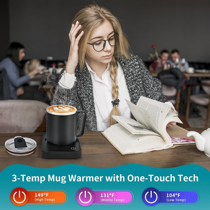 Coffee Mug Warmer for Desk with Auto Shut Off & 3-Temp Settings, Coffee Cup Warmer with Smart Safety Alert Home Office Accessory, Perfect for Coffee, Tea, Milk (No Mug)