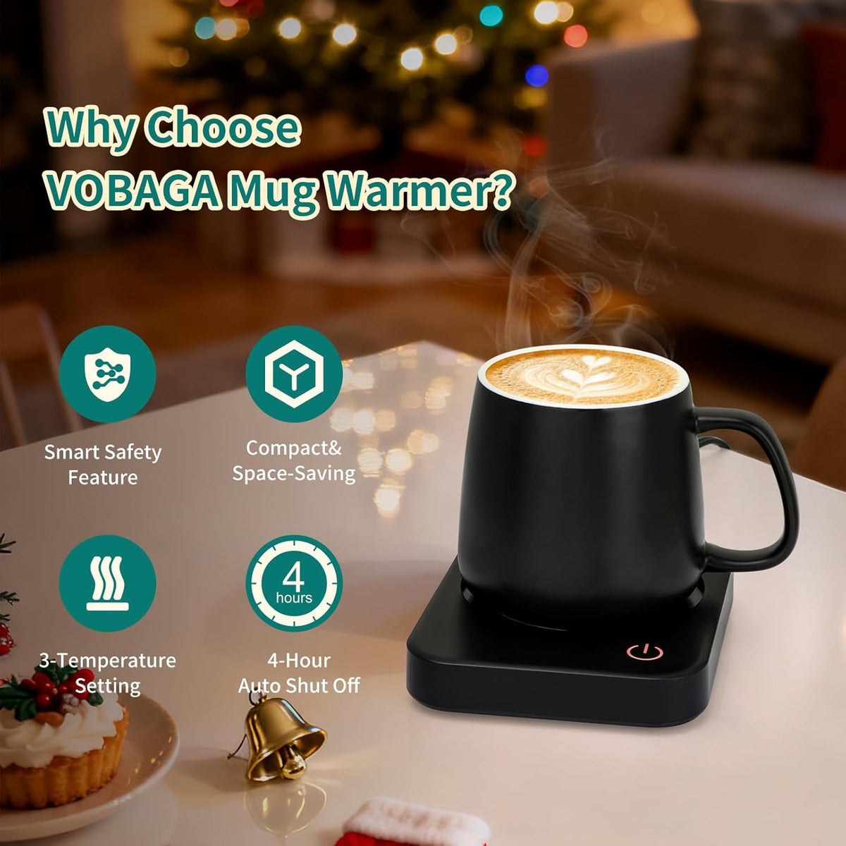 Coffee Mug Warmer for Desk with Auto Shut Off & 3-Temp Settings, Coffee Cup Warmer with Smart Safety Alert Home Office Accessory, Perfect for Coffee, Tea, Milk (No Mug)
