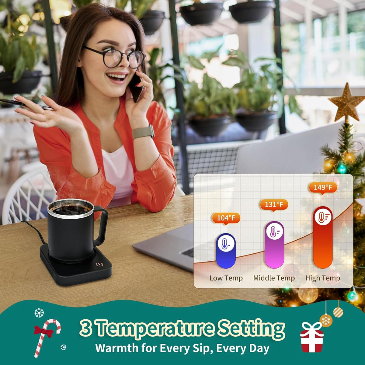 Coffee Mug Warmer for Desk with Auto Shut Off & 3-Temp Settings, Coffee Cup Warmer with Smart Safety Alert Home Office Accessory, Perfect for Coffee, Tea, Milk (No Mug)