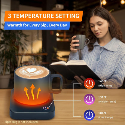 Coffee Mug Warmer for Desk with Auto Shut Off & 3-Temp Settings, Coffee Cup Warmer with Smart Safety Alert Home Office Accessory, Perfect for Coffee, Tea, Milk (No Mug)